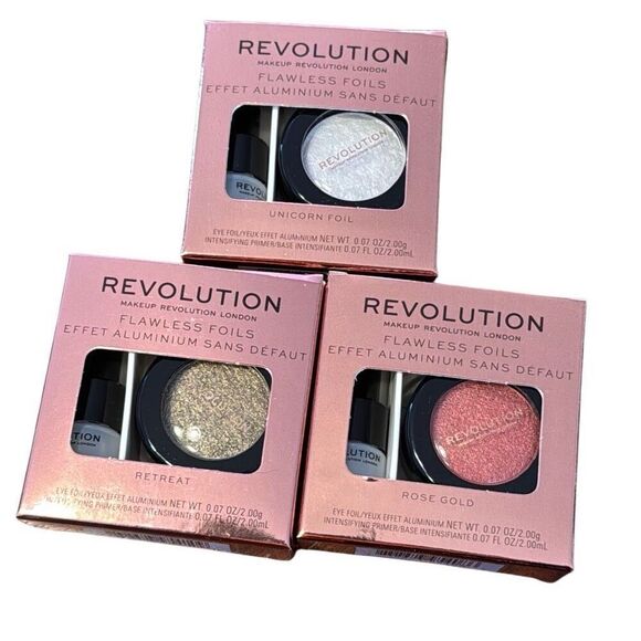 Revolution Makeup Flawless Foils Eye Shadow 3 Pack Gold, Pink, White - Picture 1 of 5